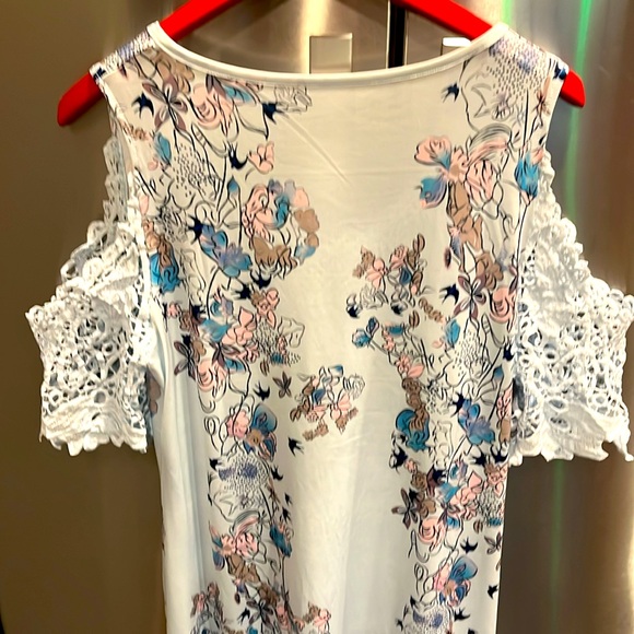 BLUE Japanese pink plants COLD open SHOULDER V neck coquette MAXI DRESS Asian M - Picture 7 of 16